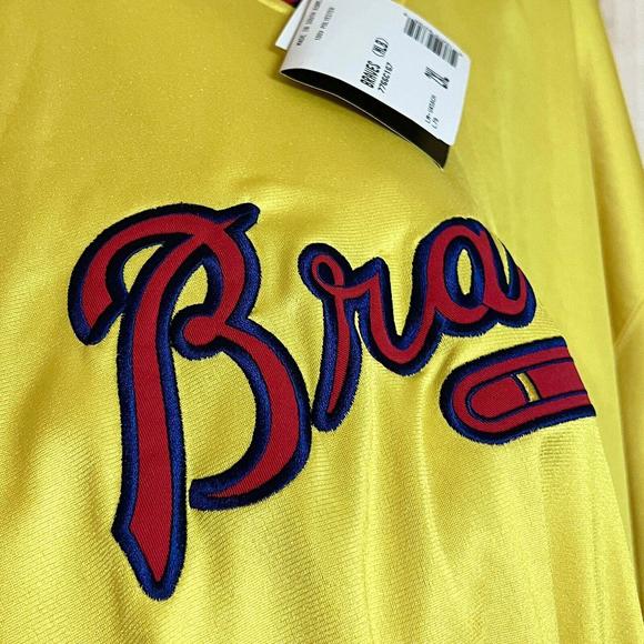 VTG Starter Atlanta Braves Tomahawk Jacket Pullover Windbreaker Size 2XL Yellow - Picture 10 of 11